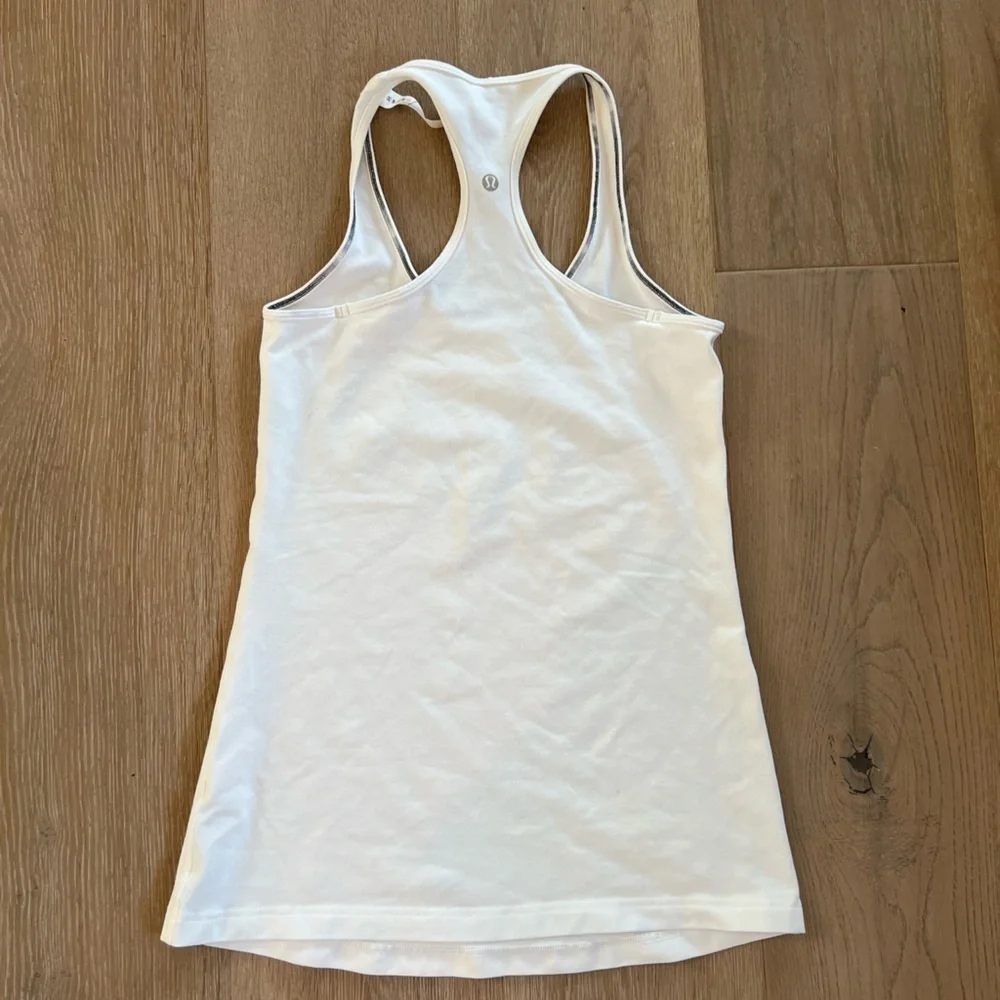 Lululemon White Racer Back Tank Top with Blue Text SXSW Austin